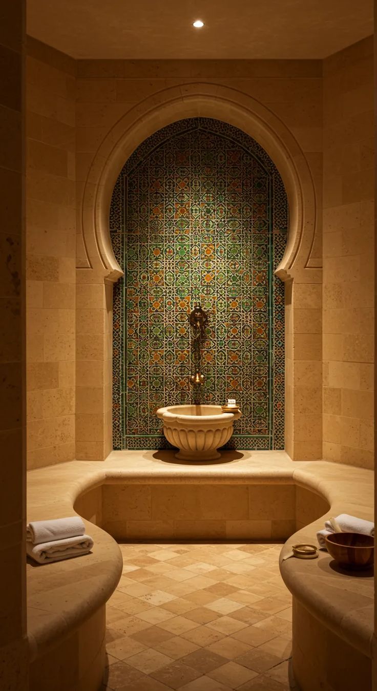 Salle de hammam traditionnelle en zellige