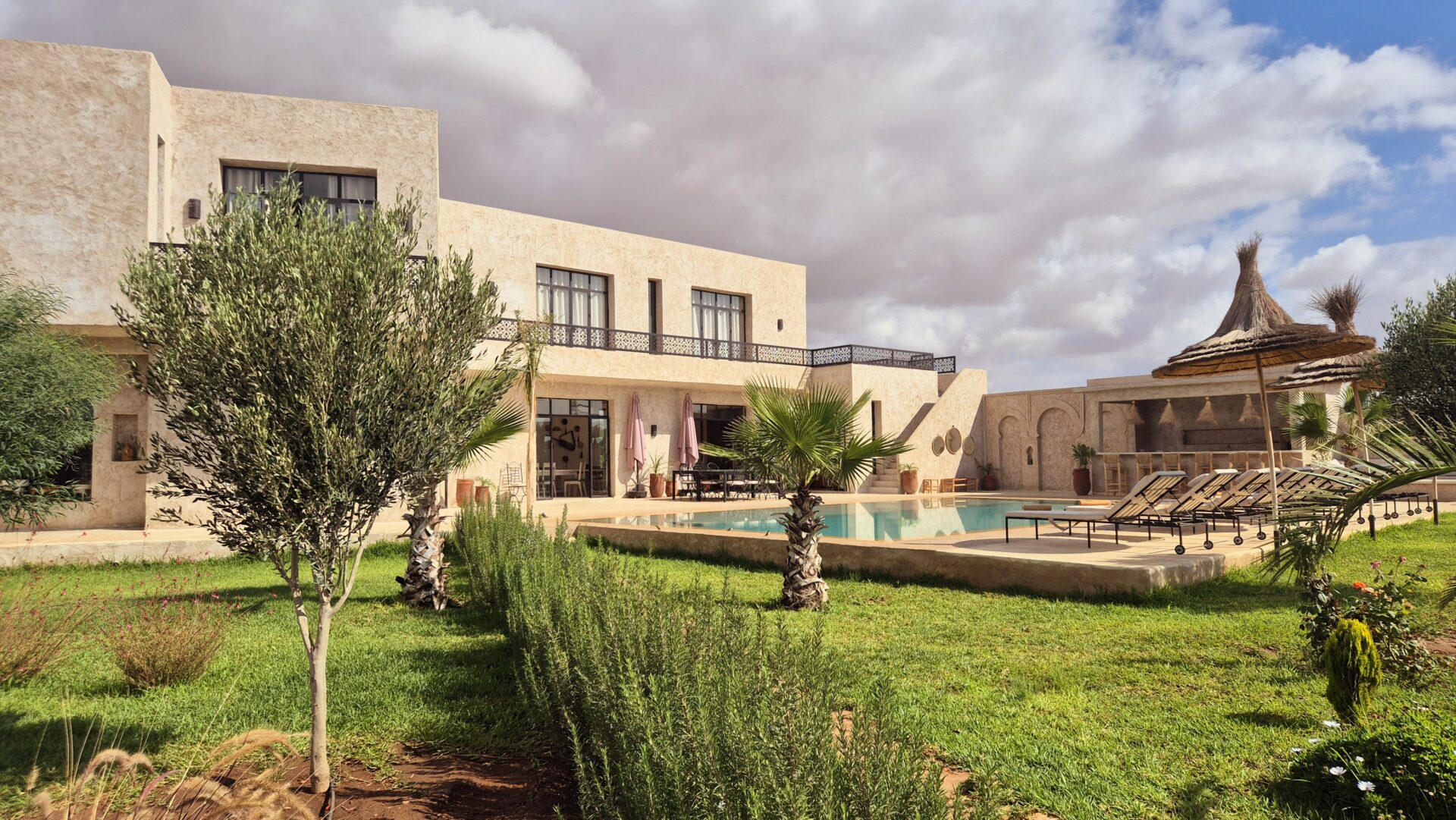 La villa côté jardin, oliviers et palmiers